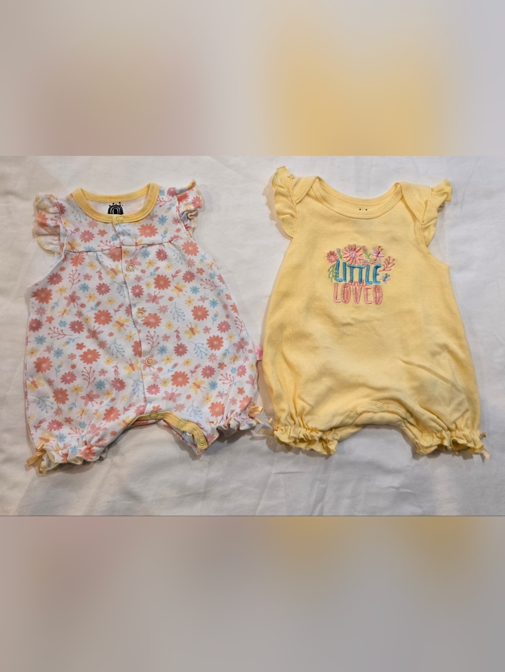 Millie & Myles - Yellow & Floral Print 2 Set Onesies - (3-6M)